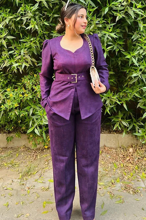 Stylish Purple Suede Coord